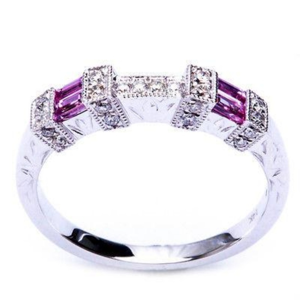 white gold diamond and pink sapphire ring